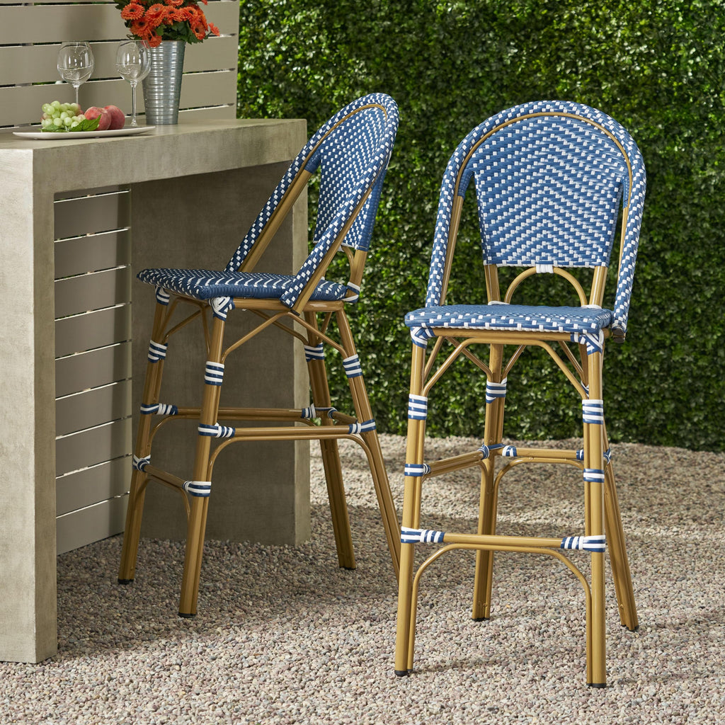 Set of 2 Teal Blue White Bar Stool with Aluminum M6817