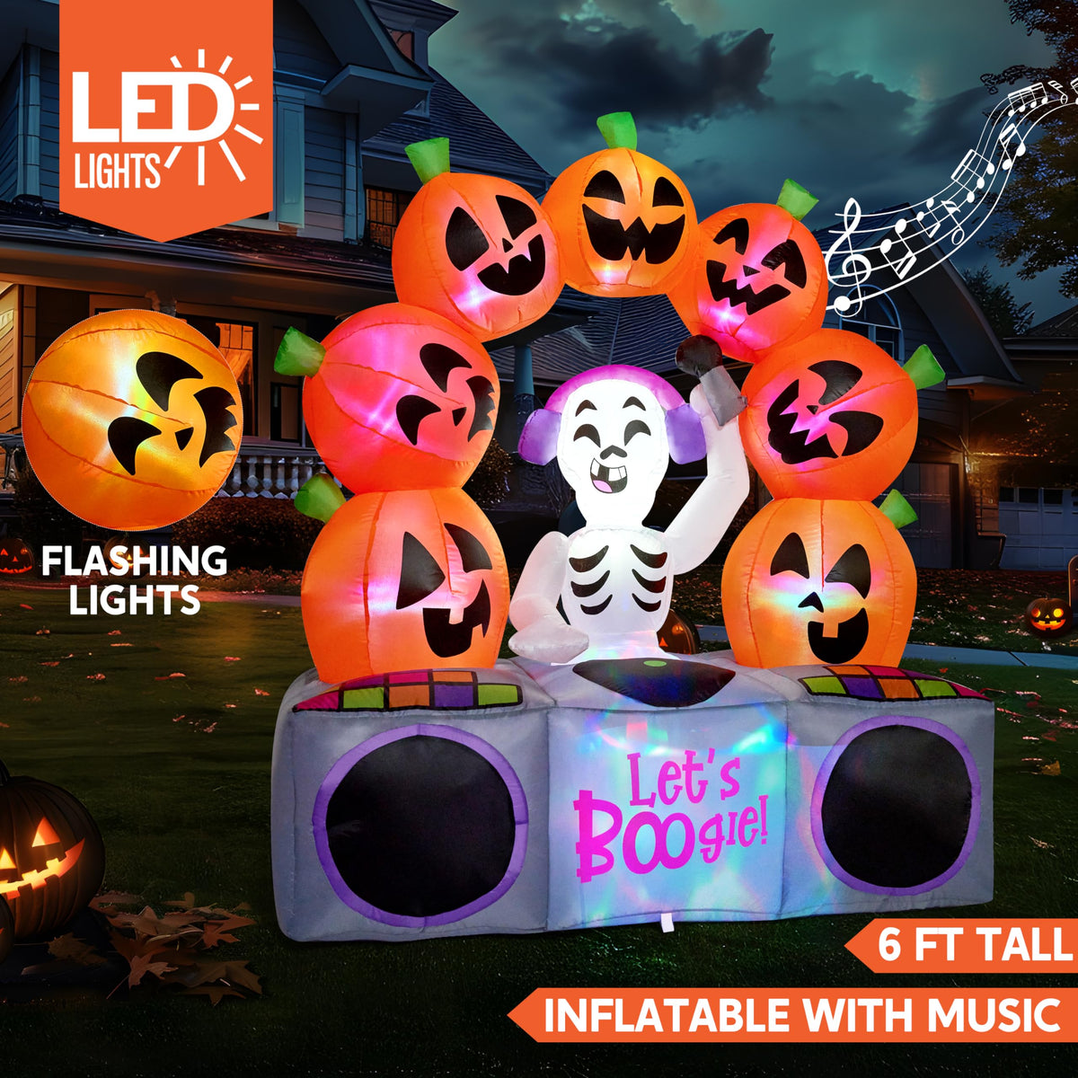 6 FT Inflatable Music Skeleton and Pumpkin with Colorful LEDs E159