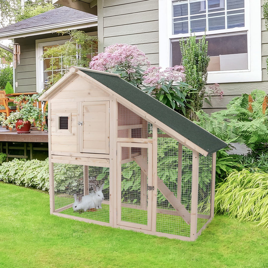 55" 2-Tier Wooden Rabbit Hutch with Ramp G47108