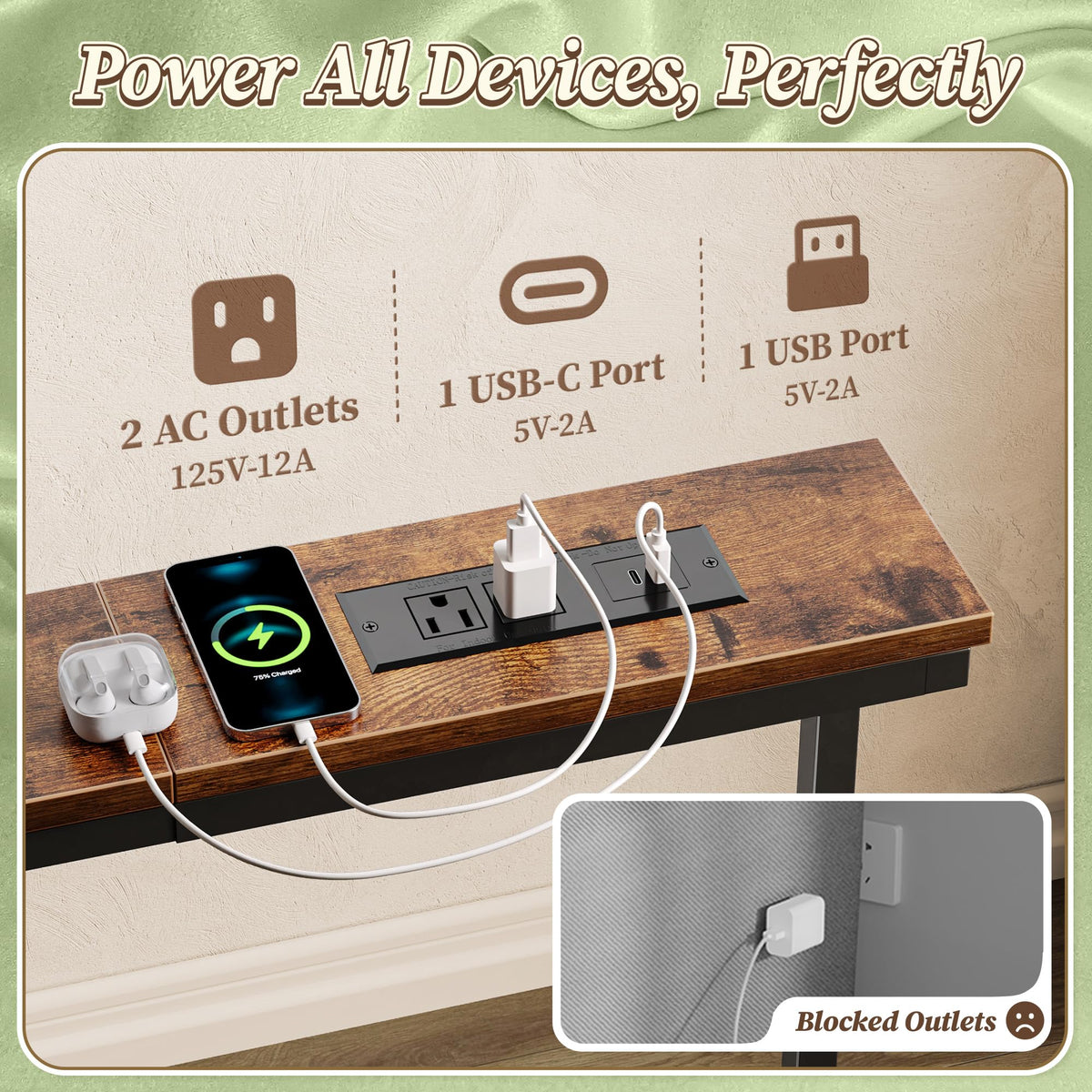 Extendable Behind Couch Table with Outlets Z16565
