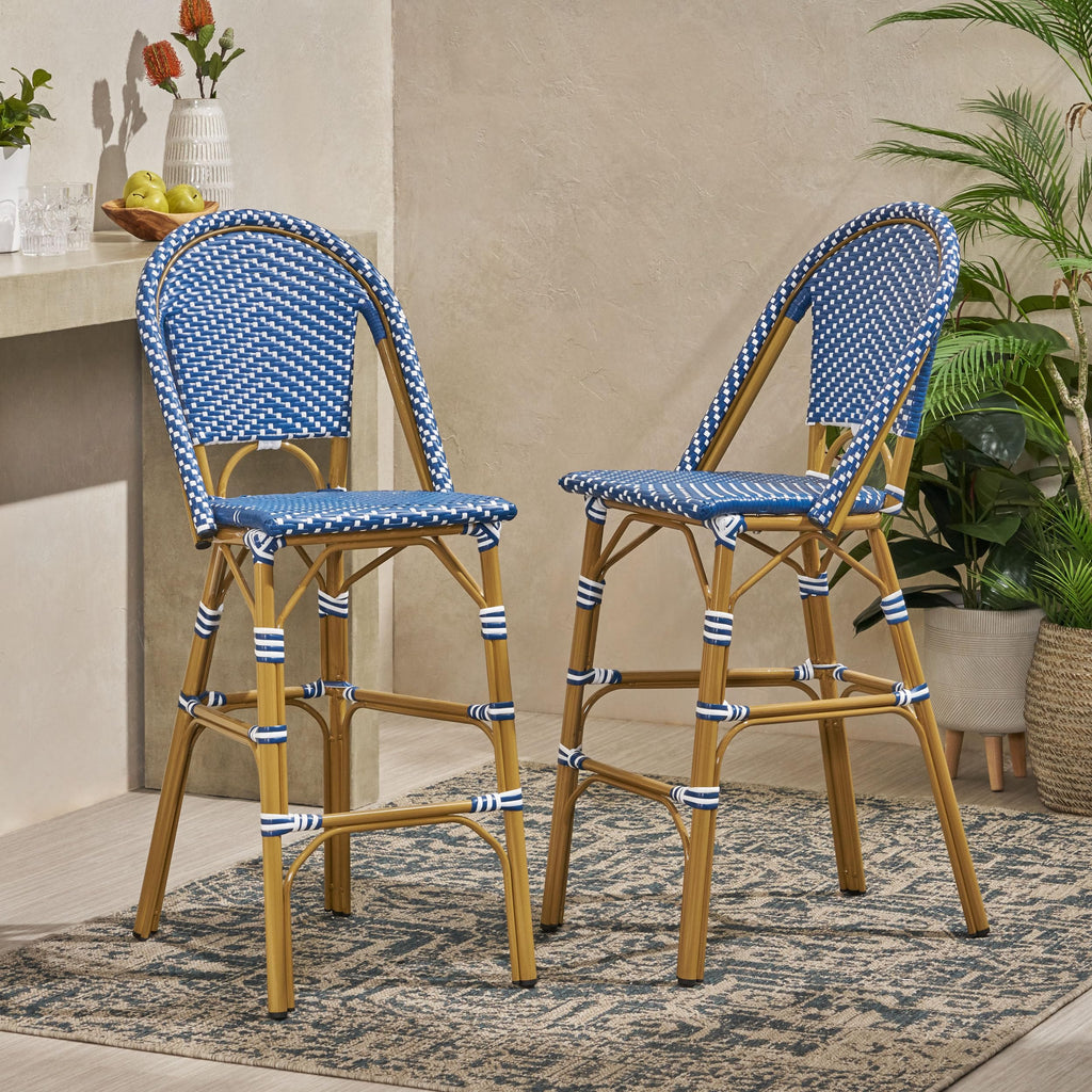 Set of 2 Teal Blue White Bar Stool with Aluminum M6817