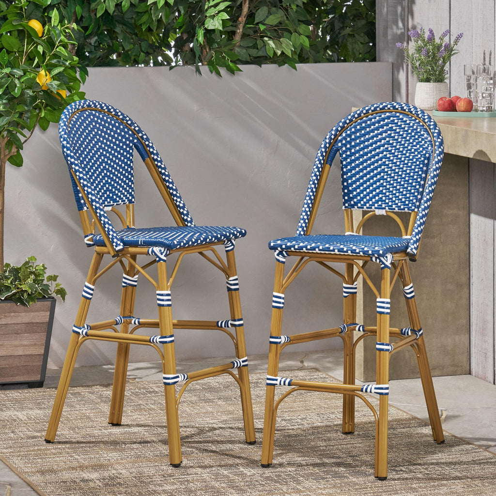 Set of 2 Teal Blue White Bar Stool with Aluminum M6817