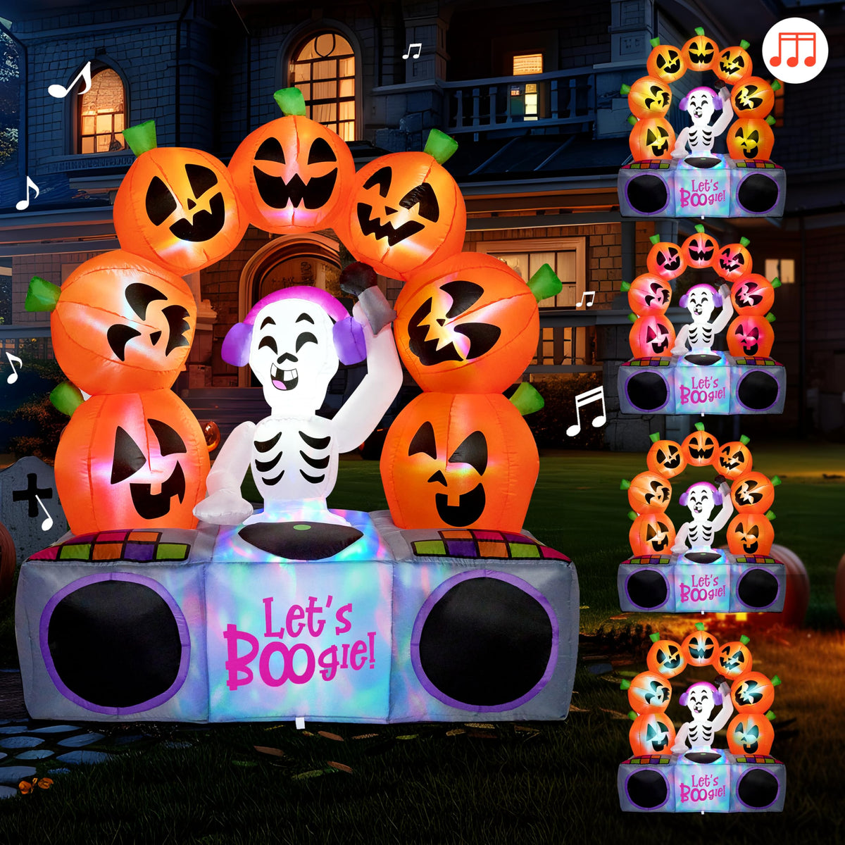 6 FT Inflatable Music Skeleton and Pumpkin with Colorful LEDs E159